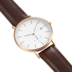 Rosa caja de oro blanco dial acero inoxidable hombres reloj de cuero de la muñeca