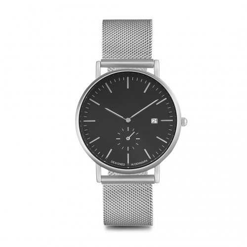 OEM Diseño Negro Dial plata malla correa hombres reloj de pulsera