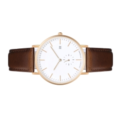 Rosa caja de oro blanco dial acero inoxidable hombres reloj de cuero de la muñeca