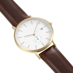 Hombres reloj de pulsera casual clásico de cuero genuino cuarzo muñeca de negocios reloj