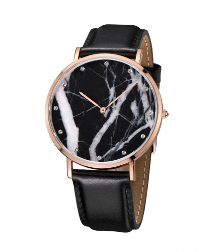 Rose Gold PVD Plating Reloj de cuero genuino de cuero genuino