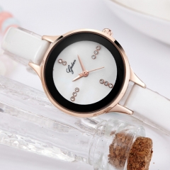 OEM diamante de cuero genuino impermeable reloj de pulsera de cuarzo señora