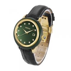 Reloj mecánico del jade del cuero genuino del OEM de encargo