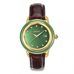 OEM original suizo mecánica de movimiento de cuero genuino Jade Watch