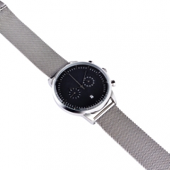 OEM de lujo de plata de cuero impermeable hombre de acero inoxidable reloj de pulsera