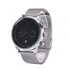 OEM de lujo de plata de cuero impermeable hombre de acero inoxidable reloj de pulsera